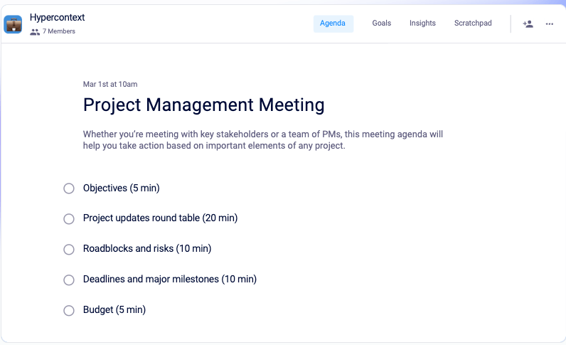 project management meeting agenda template