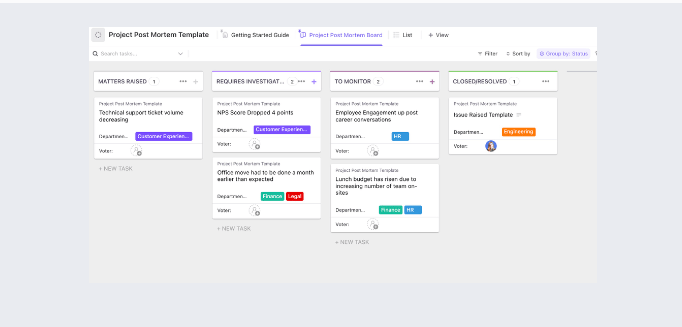 project post-mortem template by ClickUp