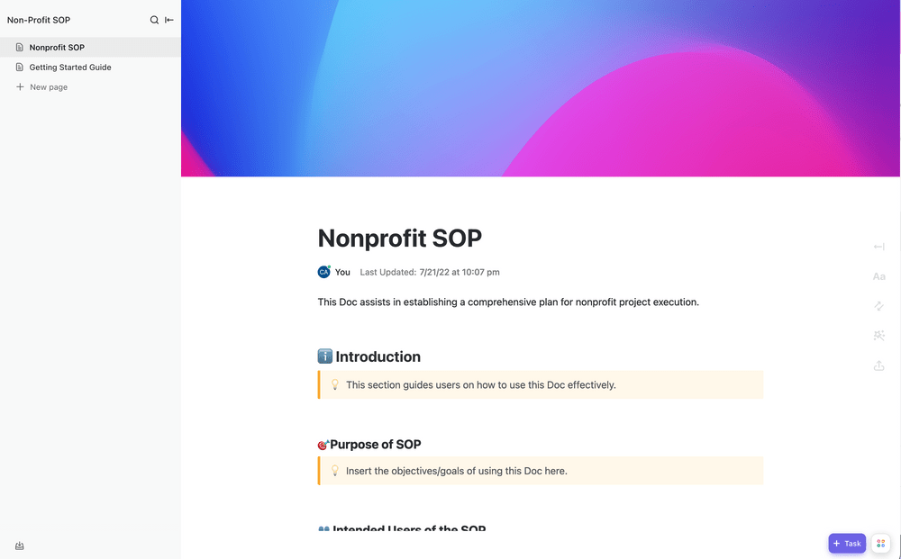 Nonprofit SOP Template by ClickUp