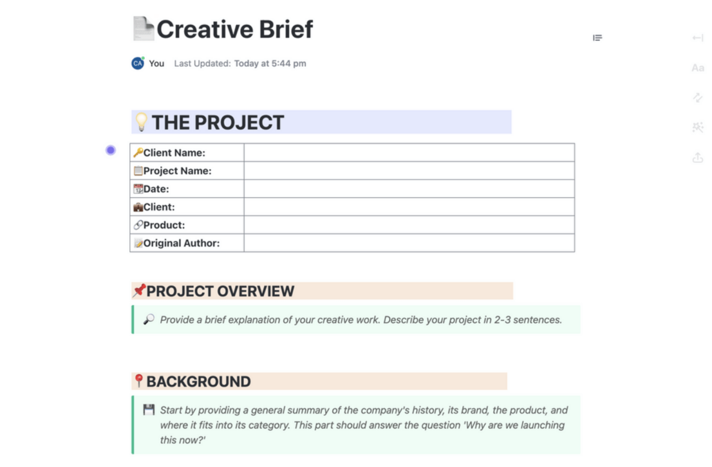 Creative Brief Example Made In ClickUp Docs